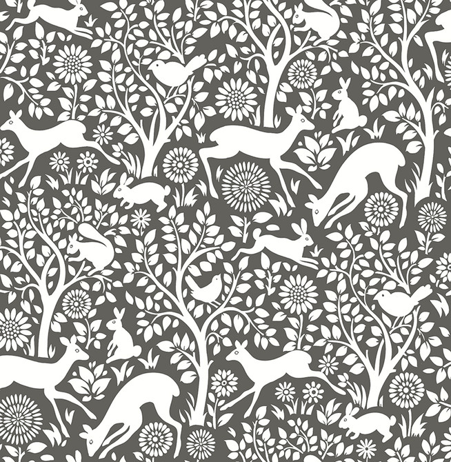 Meadow Charcoal Animals Wallpaper by A-Street Prints Mirabelle Covers about 56.4 square feet 20.5-in by 33-ft long roll Unpasted 20.87 - Fabric Carolina -
