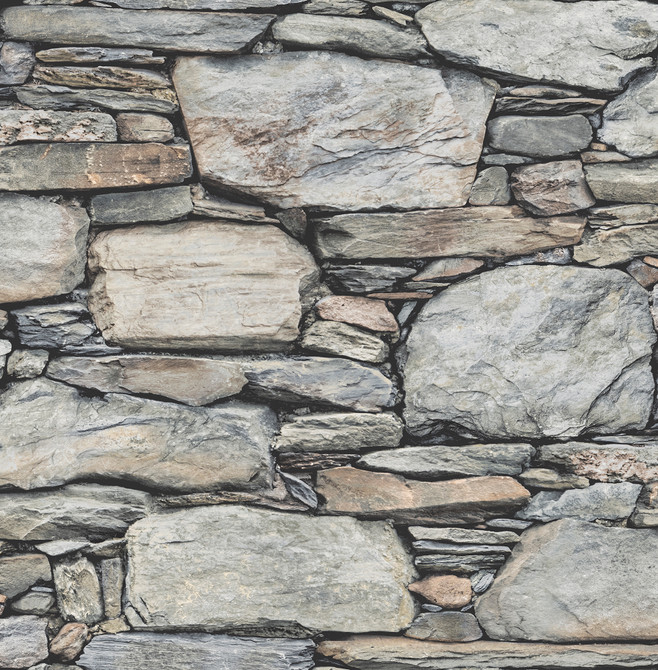 Cobble Light Grey Stone Wall Wallpaper by Brewster Techniques & Finishes III Covers about 56.4 square feet 20.5-in by 33-ft long roll Unpasted 10.5 - Fabric Carolina -