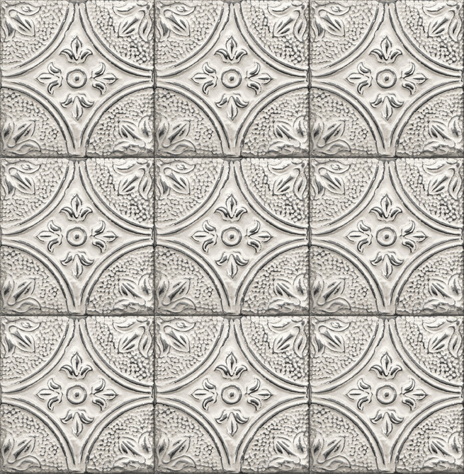 Brasserie Silver Tin Ceiling Tile Wallpaper by Brewster Techniques & Finishes III Covers about 56.4 square feet 20.5-in by 33-ft long roll Unpasted 20.9 - Fabric Carolina -