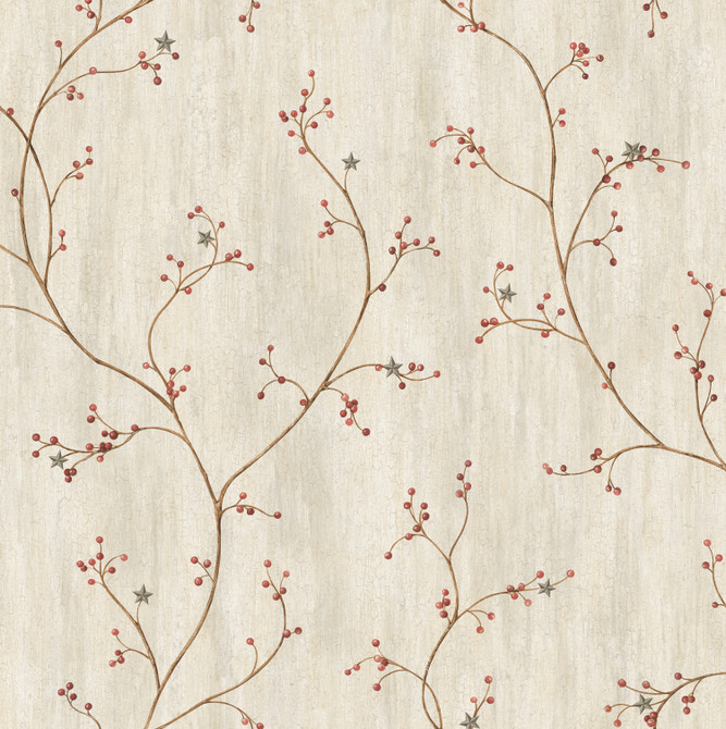 Felicia Grey Star Berry Vine Wallpaper by Chesapeake Pure Country Covers about 56.4 square feet 20.5-in by 33-ft long roll Prepasted 20.5 - Fabric Carolina -
