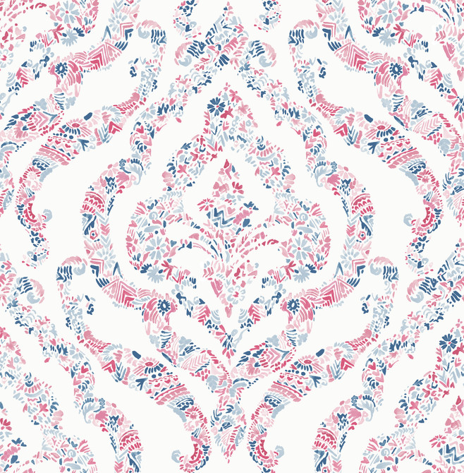 Featherton Coral Floral Damask Wallpaper by A-Street Prints Perennial Covers about 56.4 square feet 20.5-in by 33-ft long roll Unpasted 20.9 - Fabric Carolina -