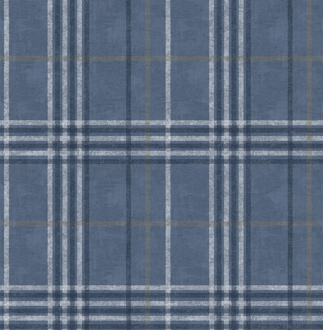 Rockefeller Navy Plaid Wallpaper by Chesapeake Manhattan Club Covers about 56.4 square feet 20.5-in by 33-ft long roll Unpasted 10.5 - Fabric Carolina -