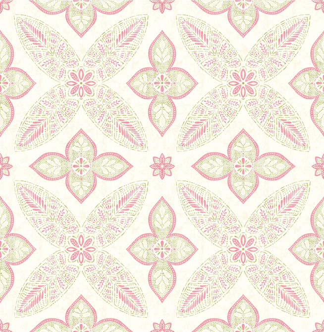 Off Beat Ethnic Pink Geometric Floral Wallpaper by A-Street Prints Kismet Covers about 56.4 square feet 20.5-in by 33-ft long roll Unpasted 10.5 - Fabric Carolina -