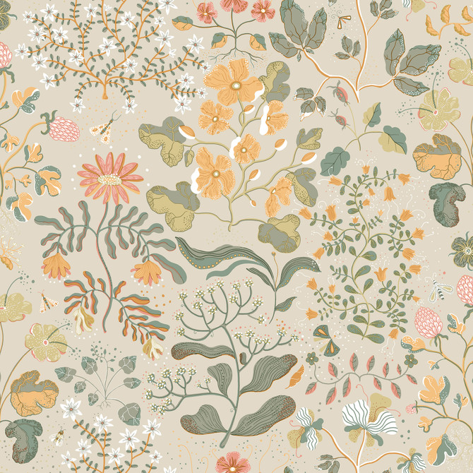 Groh Apricot Floral Wallpaper by A-Street Prints Botanica Covers about 57.5 square feet 20.9-in by 33-ft long roll Unpasted 20.9 - Fabric Carolina -