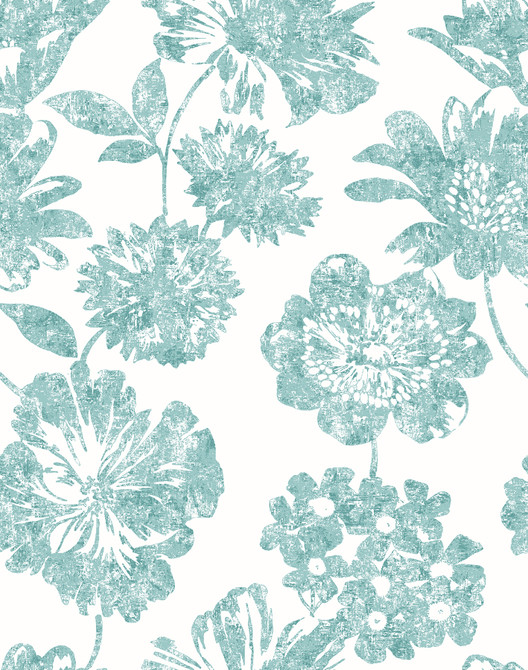 Folia Aqua Floral Wallpaper by A-Street Prints Perennial Covers about 56.4 square feet 20.5-in by 33-ft long roll Unpasted 26 - Fabric Carolina -