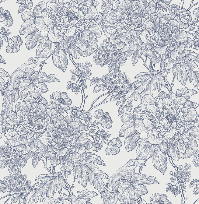 Birds of Paradise Breeze Blue Floral Wallpaper by A-Street Prints Perennial Covers about 56.4 square feet 20.5-in by 33-ft long roll Unpasted 20.9 - Fabric Carolina -