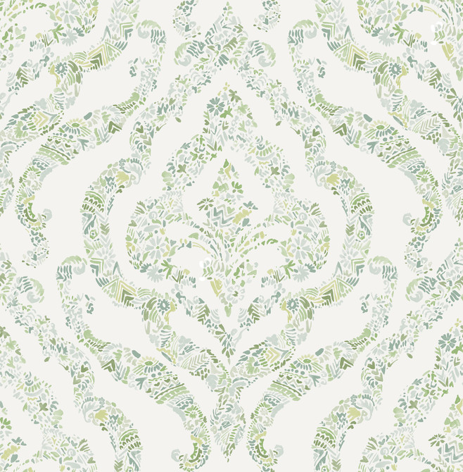 Featherton Light Green Floral Damask Wallpaper by A-Street Prints Perennial Covers about 56.4 square feet 20.5-in by 33-ft long roll Unpasted 20.9 - Fabric Carolina -