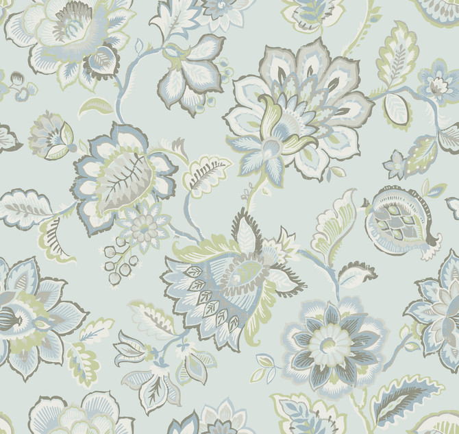 Corona Light Blue Jacobean Wallpaper by A-Street Prints Perennial Covers about 60.8 square feet 27-in by 27-ft long roll Unpasted 25.2 - Fabric Carolina -