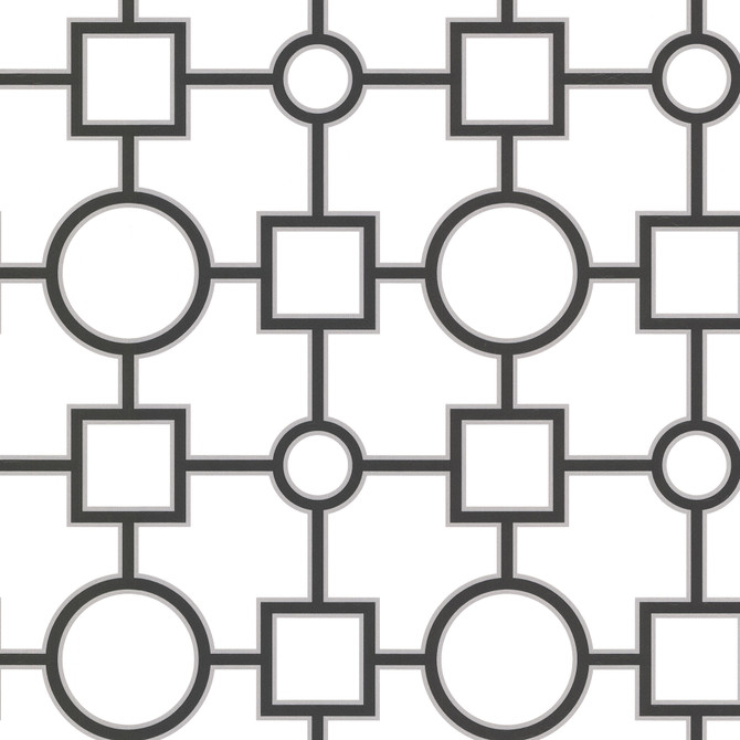 Geometric Black Prevost Wallpaper by Brewster Kitchen, Bed, & Bath IV Covers about 56.4 square feet 20.5-in by 33-ft long roll Unpasted 10.5 - Fabric Carolina -