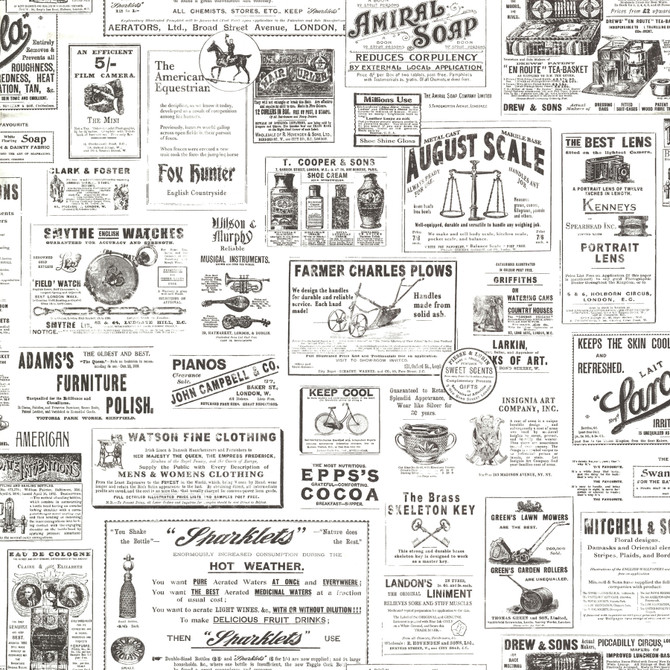 Adamstown Ivory Vintage Newspaper Wallpaper by Chesapeake Countryside Covers about 56.4 square feet 20.5-in by 33-ft long roll Prepasted 0 - Fabric Carolina -