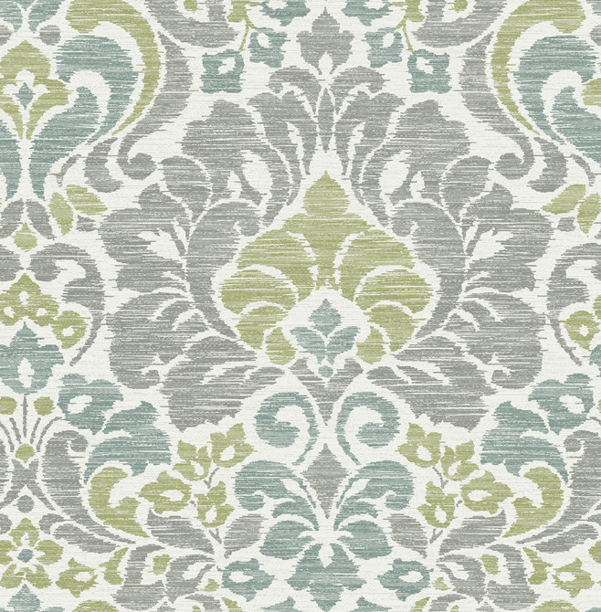 Garden of Eden Green Damask Wallpaper by A-Street Prints Celadon Covers about 56.4 square feet 20.5-in by 33-ft long roll Unpasted 25.2 - Fabric Carolina -