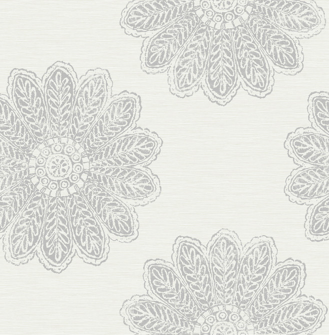 Sol Light Grey Medallion Wallpaper by A-Street Prints Celadon Covers about 56.4 square feet 20.5-in by 33-ft long roll Unpasted 20.9 - Fabric Carolina -