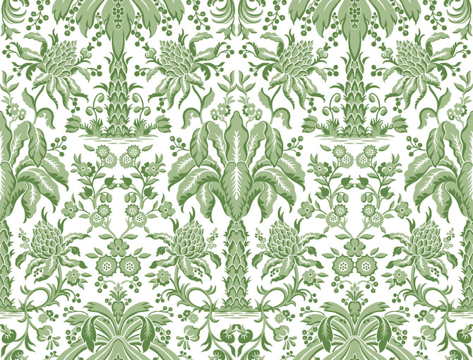 Palmetto Palm Damask Green Wallpaper by York Wallcoverings Damask Resource Library Covers about 60.8 square feet 27-in by 27-ft long roll Unpasted 20.5 - Fabric Carolina -
