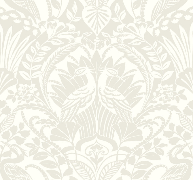 Egret Damask Taupe Wallpaper by York Wallcoverings Damask Resource Library Covers about 60.8 square feet 27-in by 27-ft long roll Prepasted 25.25 - Fabric Carolina -