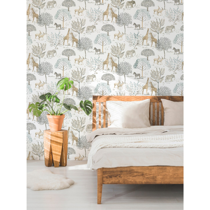 On the Savanna Neutral Wallpaper by York Wallcoverings A Perfect World Covers about 56.4 square feet 20.5-in by 33-ft long roll Prepasted 24 - Fabric Carolina -