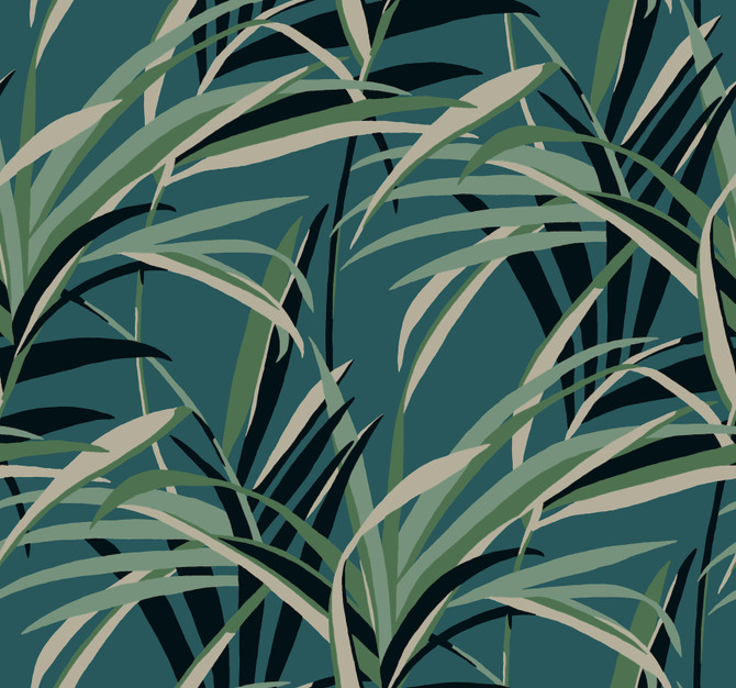 Tropical Paradise Green & Teal Wallpaper by York Wallcoverings Tropics Resource Library Covers about 60.8 square feet 27-in by 27-ft long roll Prepasted 25.25 - Fabric Carolina -