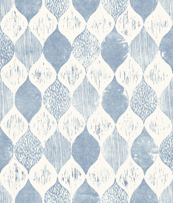 Woodblock Blue Wallpaper by Magnolia Home Magnolia Home Vol. II Covers about 56.4 square feet 20.5-in by 33-ft long roll Prepasted 24 - Fabric Carolina -