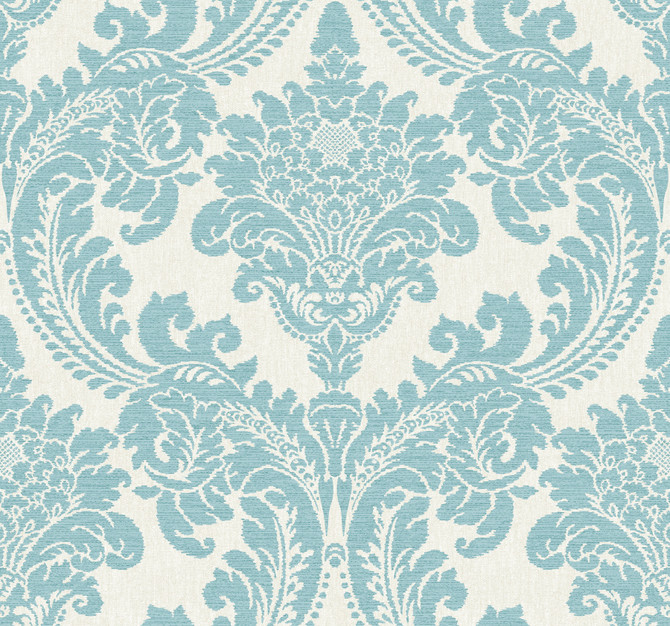 Tapestry Damask Teal Wallpaper by York Wallcoverings Grandmillennial Covers about 60.8 square feet 27-in by 27-ft long roll Prepasted 25.25 - Fabric Carolina -