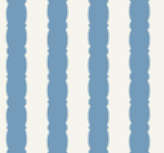 Scalloped Stripe Blue Wallpaper by York Wallcoverings Grandmillennial Covers about 60.8 square feet 27-in by 27-ft long roll Prepasted 25.25 - Fabric Carolina -