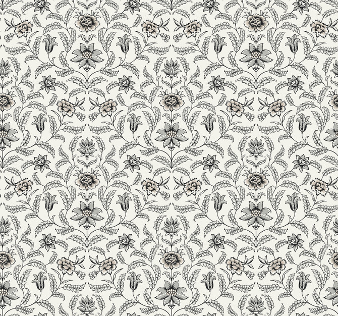 Vintage Blooms Grey Wallpaper by York Wallcoverings Grandmillennial Covers about 60.8 square feet 27-in by 27-ft long roll Prepasted 25.25 - Fabric Carolina -