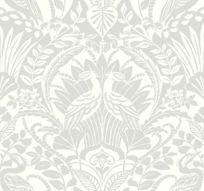 Egret Damask Green Wallpaper by York Wallcoverings Damask Resource Library Covers about 60.8 square feet 27-in by 27-ft long roll Prepasted 25.25 - Fabric Carolina -