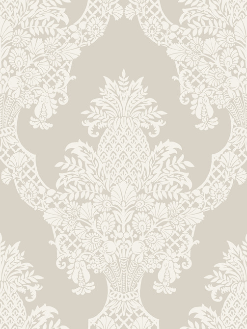 Pineapple Plantation Taupe Wallpaper by York Wallcoverings Damask Resource Library Covers about 60.8 square feet 27-in by 27-ft long roll Prepasted 36 - Fabric Carolina -