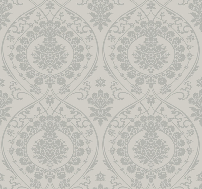 Imperial Damask Grey & Silver Wallpaper by York Wallcoverings Damask Resource Library Covers about 60.8 square feet 27-in by 27-ft long roll Unpasted 12.6 - Fabric Carolina -