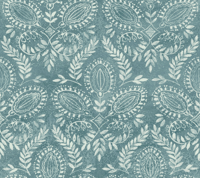 Laurel Damask Teal Wallpaper by Antonina Vella Antonina Vella Boho Luxe Covers about 60.8 square feet 27-in by 27-ft long roll Unpasted 24 - Fabric Carolina -