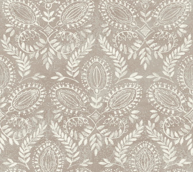 Laurel Damask Brown Wallpaper by Antonina Vella Antonina Vella Boho Luxe Covers about 60.8 square feet 27-in by 27-ft long roll Unpasted 24 - Fabric Carolina -