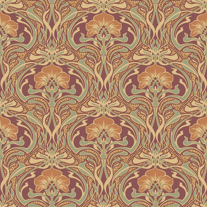Donovan Burnt Sienna Nouveau Floral Wallpaper by Crown CWV Covers about 56.4 square feet 20.5-in by 33-ft long roll Unpasted 20.9 - Fabric Carolina - Donovan Burnt Sienna Nouveau Floral Wallpaper by Crown CWV Covers about 56.4 square feet 20.5-in by 33-ft long roll Unpasted 20.9 - Fabric Carolina -