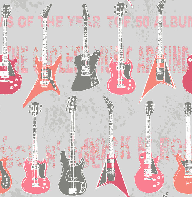 Richards Pink Rock Star Guitar Stripe Wallpaper by Brewster Brewster Kids Covers about 56.4 square feet 20.5-in by 33-ft long roll Unpasted 21 - Fabric Carolina -