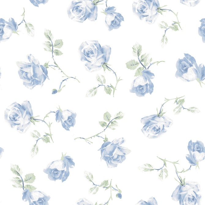 Ribbon Rosa French Blue Loose Roses Wallpaper by A-Street Prints LoveShackFancy Covers about 56.4 square feet 20.5-in by 33-ft long roll Unpasted 20.5 - Fabric Carolina -
