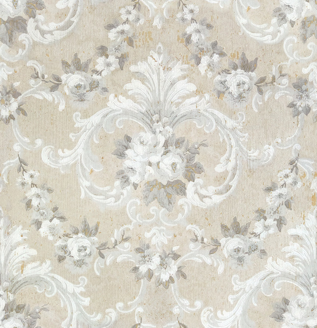 This Old Hudson Neutral Rose Damask Wallpaper by A-Street Prints Zio and Sons Covers about 56.4 square feet 20.5-in by 33-ft long roll Unpasted 21.65 - Fabric Carolina -