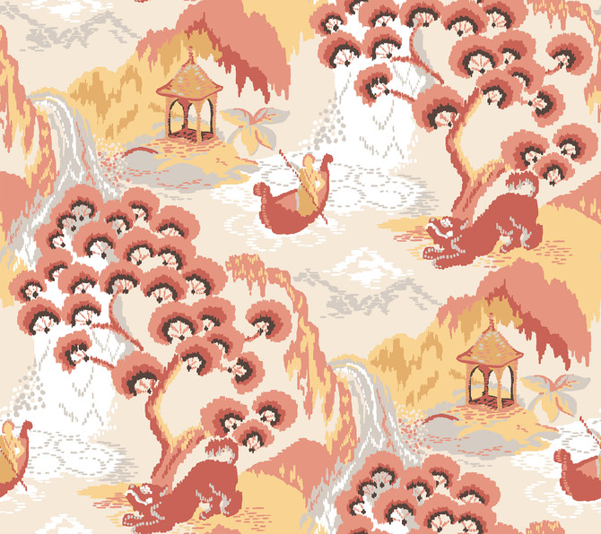 Old Peking Pink Lemonade Peel & Stick Wallpaper by Madcap Cottage Madcap Cottage Covers about 45 square feet 27-in by 20-ft long roll Peel & Stick 24 - Fabric Carolina -