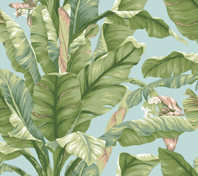 Banana Leaf Blue & Green Peel & Stick Wallpaper by York Wallcoverings York Premium Peel + Stick Covers about 45 square feet 27-in by 20-ft long roll Peel & Stick 25.25 - Fabric Carolina -