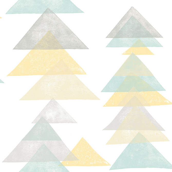 Triangles Aqua & Yellow Peel & Stick Wallpaper by Dwell Studio York Premium Peel + Stick Covers about 34.2 square feet 20.5-in by 20-ft long roll Peel & Stick 20.5 - Fabric Carolina -