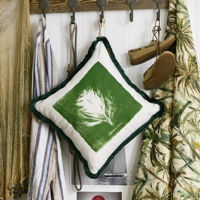 ALGAE II Cushion (LC40075) by Mind The Gap | LC40075 | THE TROPICAL COTTAGE | 20 x 20 in | Green, White | Fabric Carolina | https://www.fabriccarolina.com/