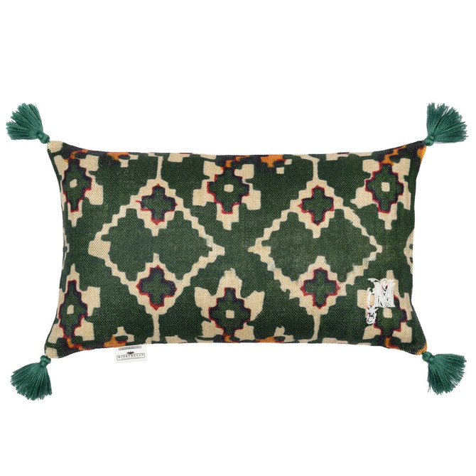ZOLD Linen Cushion (LC40101) by Mind The Gap | LC40101 | TRANSYLVANIAN ROOTS | 20 x 12 in | Green, Orange, White | Fabric Carolina | https://www.fabriccarolina.com/