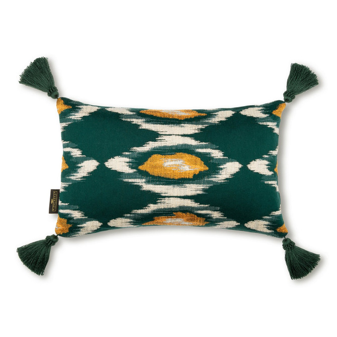 PRADESH IKAT Cushion (LC40173) by Mind The Gap | LC40173 | WOODSTOCK '69 LIFESTYLE COLLECTION | 20 x 12 in | Green, Ivory, Orange | Fabric Carolina | https://www.fabriccarolina.com/