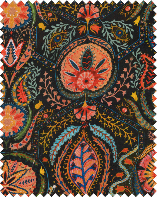 SOUL SACRIFICE Fabric (FB00076) by Mind The Gap | FB00076 | WOODSTOCK '69 LIFESTYLE COLLECTION | Black, Blue, Green, Orange, Yellow | Fabric Carolina | https://www.fabriccarolina.com/