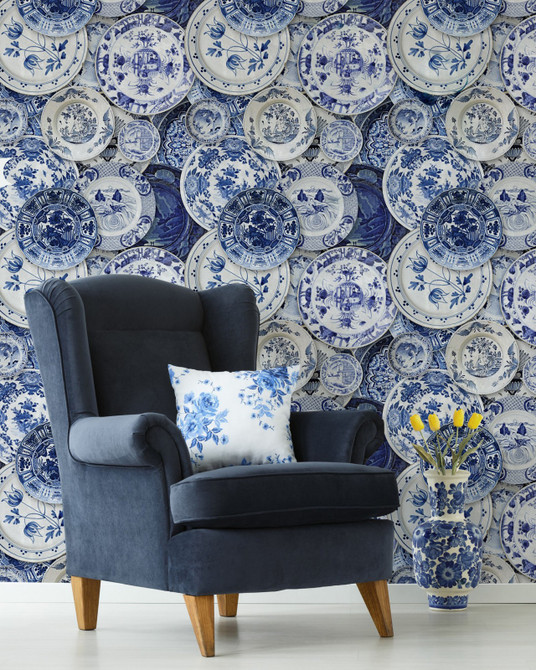 DELFTWARE (WP20187) by Mind The Gap | WP20187 | PREMIUM DESIGNER WALLPAPER COLLECTION | 3 rolls x 20.5 x 118.1 in | 0.52m / 20.5in | 3m / 118in | 4.65mp | 60cm / 23.6in | Blue, White | Non-woven | Paste the wall | 3-rolls in a box | Fabric Carolina | https://www.fabriccarolina.com/
