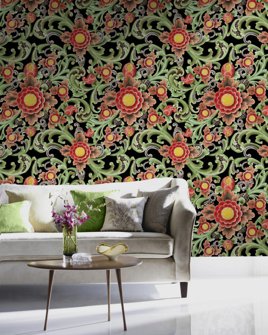 FLORAL PAINTING (WP20251) by Mind The Gap | WP20251 | PREMIUM DESIGNER WALLPAPER COLLECTION | 3 rolls x 20.5 x 118.1 in | 0.52m / 20.5in | 3m / 118in | 4.65mp | 60cm / 23.6in | Black, Green, Red | Non-woven | Paste the wall | 3-rolls in a box | Fabric Carolina | https://www.fabriccarolina.com/
