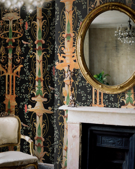 GARDENS OF POMPEII (WP20198) by Mind The Gap | WP20198 | PREMIUM DESIGNER WALLPAPER COLLECTION | 3 rolls x 20.5 x 118.1 in | 0.52m / 20.5in | 3m / 118in | 4.65mp | 300cm / 118in | Black, Green, Orange, Taupe | Non-woven | Paste the wall | 3-rolls in a box | Fabric Carolina | https://www.fabriccarolina.com/