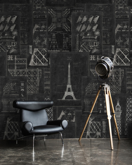GRAND EIFFEL Anthracite Wallpaper (WP20218) by Mind The Gap | WP20218 | PREMIUM DESIGNER WALLPAPER COLLECTION | 3 rolls x 20.5 x 118.1 in | 0.52m / 20.5in | 3m / 118in | 4.65mp | 300cm / 118in | Anthracite, White | Non-woven | Paste the wall | 3-rolls in a box | Fabric Carolina | https://www.fabriccarolina.com/
