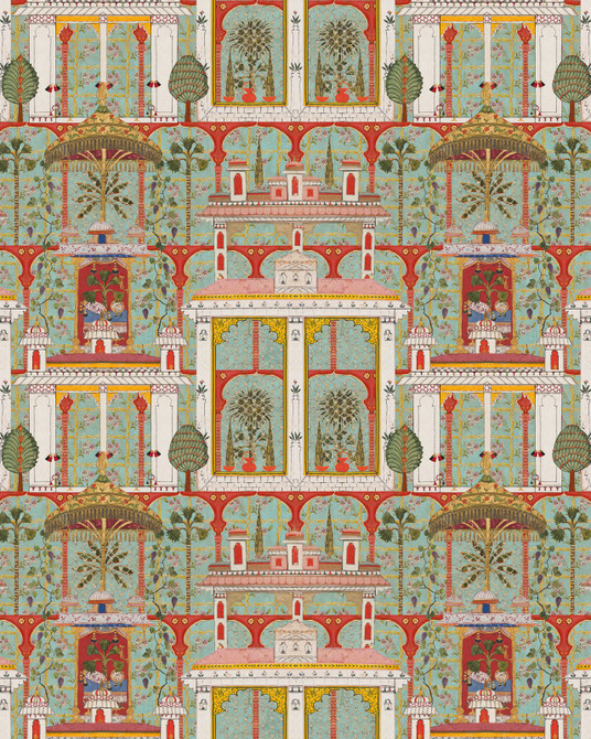 MAJORELLE GARDEN Agate Wallpaper (WP20748) by Mind The Gap | WP20748 | TALES OF MAGHREB | 3 rolls x 20.5 x 118.1 in | 0.52m / 20.5in | 3m / 118in | 4.68mp | 150cm / 59in | Green, Mint, Red, Yellow | Textured Matte | Paste the wall | 3-rolls in a box | Fabric Carolina | https://www.fabriccarolina.com/