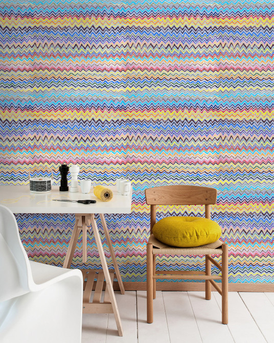ZIG ZAG (WP20279) by Mind The Gap | WP20279 | THE SUGARBOO COLLECTION | 3 rolls x 20.5 x 118.1 in | 0.52m / 20.5in | 3m / 118in | 4.65mp | 52cm / 20.5in | Blue, Green, Pink, Yellow | Non-woven | Paste the wall | 3-rolls in a box | Fabric Carolina | https://www.fabriccarolina.com/