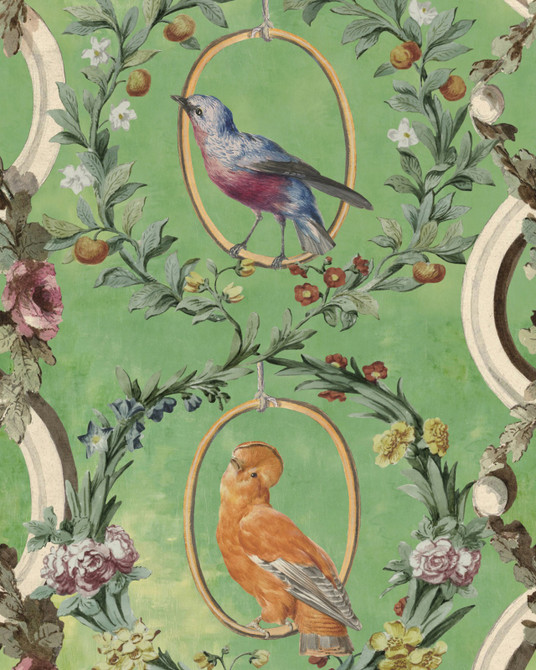 COUNTESSE'S AVIARIUM Mint Wallpaper (WP20426) by Mind The Gap | WP20426 | THE WALLPAPER COMPENDIUM 1 | 3 rolls x 20.5 x 118.1 in | 0.52m / 20.5in | 3m / 118in | 4.65mp | 150cm / 59in | Brown, Green, Taupe | Textured Matte | Paste the wall | 3-rolls in a box | Fabric Carolina | https://www.fabriccarolina.com/