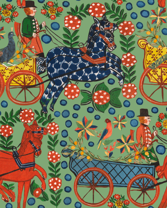 FASNACHT Absinth Wallpaper (WP20679) by Mind The Gap | WP20679 | TYROL APRES-SKI HOME COLLECTION | 3 rolls x 20.5 x 118.1 in | 0.52m / 20.5in | 3m / 118in | 4.65mp | 60cm / 23.7in | Blue, Green, Orange, Red | Textured Matte | Paste the wall | 3-rolls in a box | Fabric Carolina | https://www.fabriccarolina.com/
