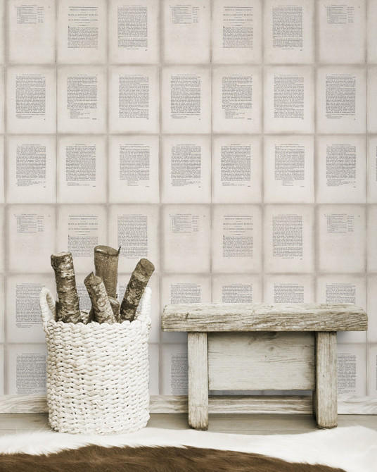 INSIDE BOOK Taupe Premium Wallpaper (WP20102) by Mind The Gap | WP20102 | WALLPAPER DESIGNER COLLECTION | 3 rolls x 20.5 x 118.1 in | 0.52m / 20.5in | 3m / 118in | 4.65mp | 70cm / 27.6in | Black, Taupe | Non-woven | Paste the wall | 3-rolls in a box | Fabric Carolina | https://www.fabriccarolina.com/