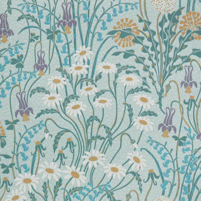 Flower Meadow (Wp) # 03 Celeste by 1838 Wallcoverings Wallpaper V&A Decorative Papers Ii HALF DROP PASTE THE WALL UNITED KINGDOM V-21" 20.5"X11YD - Fabric Carolina -